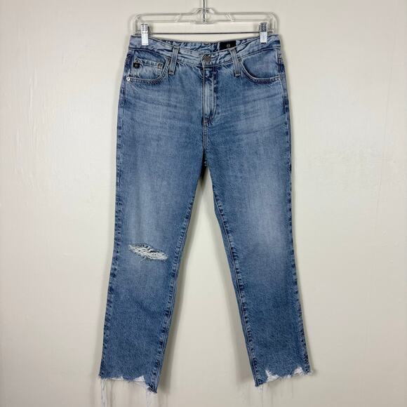 Adriano Goldschmied Isabelle High Rise Straight Crop Jeans With Destroyed Hem - Picture 1 of 10